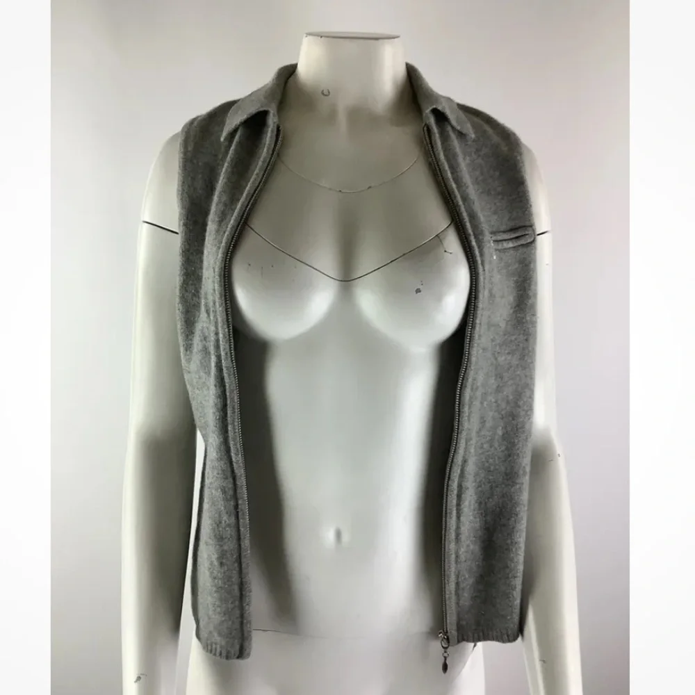 Galyan's Womens Sz S Lambswool Cashmere Sweater Vest Gray Full Zip Sleeveless